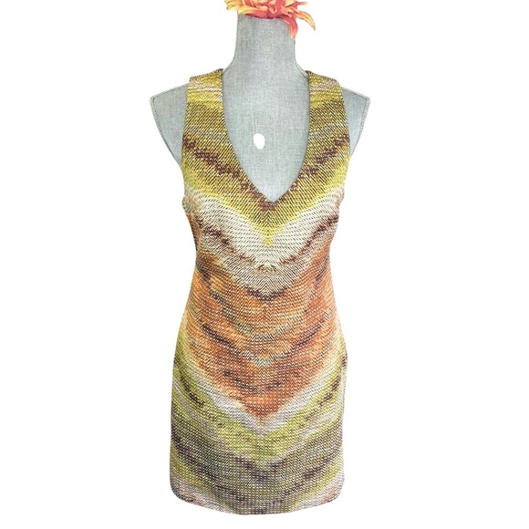 Tracy Reese Zig Zag Rafia Cross Back Shift in Tobacco color size S - Picture 3 of 15